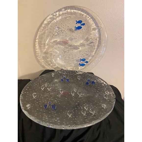Original Vetro Glass Italian Art Glass "Fish" Serving Platters (Pair) | Empoli, - Picture 5 of 12